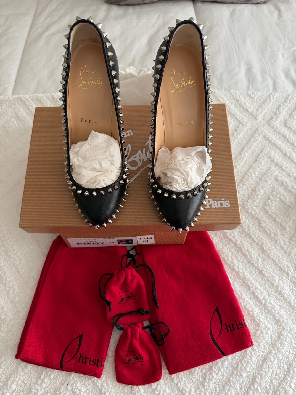 Christian Louboutin Black Leather Spike-Trim Pointed Pumps